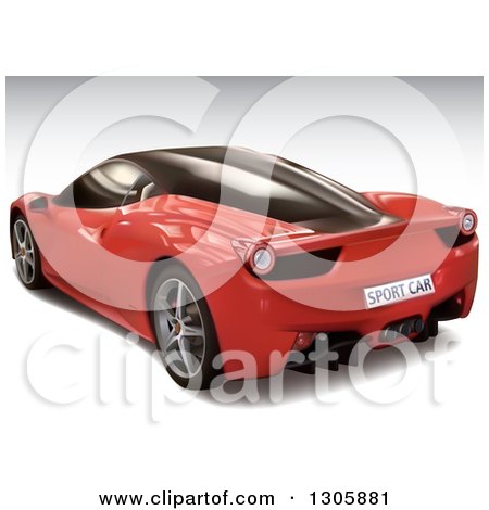 Clipart of a 3d Red Sports Car from the Rear - Royalty Free Vector Illustration by dero