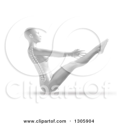 Clipart of a 3d Anatomical Woman Stretching in a Yoga Pose, with Visible Spine, on White - Royalty Free Illustration by KJ Pargeter