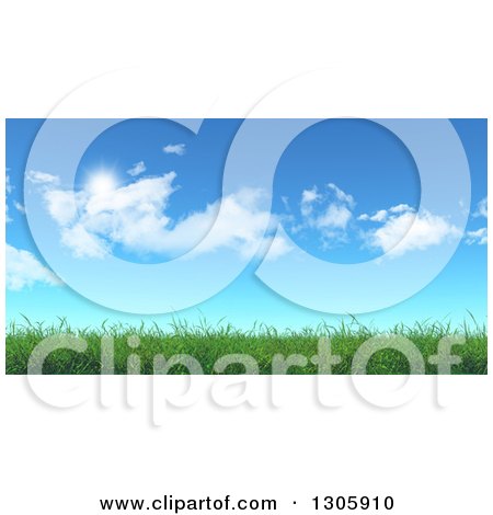 Clipart of a 3d Spring or Summer Blue Sky with Clouds over Green Grass - Royalty Free Illustration by KJ Pargeter