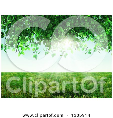 Clipart of a 3d Grassy Meadow Framed by a Vine - Royalty Free Illustration by KJ Pargeter