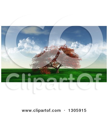 Clipart of a 3d Large Autumn Maple Tree in a Flat Grassy Meadow - Royalty Free Illustration by KJ Pargeter
