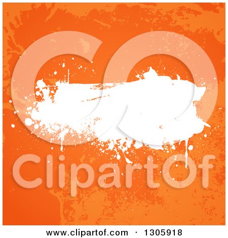 Clipart of a White Grunge Splatter over Distressed Orange - Royalty Free Vector Illustration by KJ Pargeter