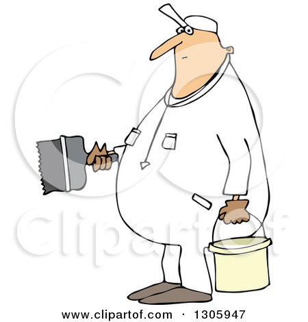 Clipart of a Cartoon Chubby White Worker Man Painting - Royalty Free Vector Illustration by djart
