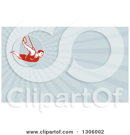 Clipart of a Retro Male Crossfit or Gymnast Athlete on Still Rings and Rays Background or Business Card Design - Royalty Free Illustration by patrimonio