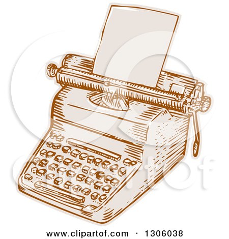 Clipart of a Sketched or Engraved Retro Typewriter with Paper Loaded - Royalty Free Vector Illustration by patrimonio
