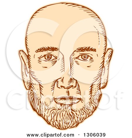 Clipart of a Sketched or Engraved Bald Man's Face - Royalty Free Vector Illustration by patrimonio