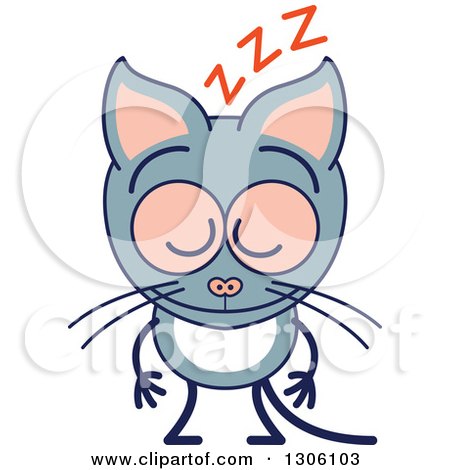 Clipart of a Cartoon Gray Cat Character Sleeping and Standing - Royalty Free Vector Illustration by Zooco