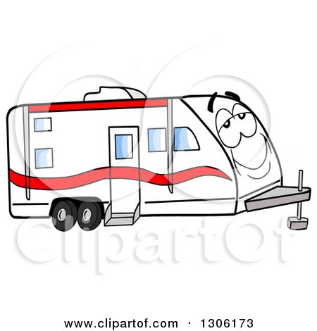 Clipart of a Cartoon Happy and Relaxed Camper Trailer Character - Royalty Free Vector Illustration by LaffToon