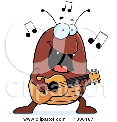 Clipart of a Cartoon Happy Flea Character Playing a Guitar - Royalty Free Vector Illustration by Cory Thoman