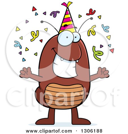 Clipart of a Cartoon Happy Flea Character Celebrating at a Party - Royalty Free Vector Illustration by Cory Thoman