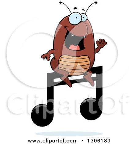 Clipart of a Cartoon Happy Flea Character Sitting on a Music Note - Royalty Free Vector Illustration by Cory Thoman