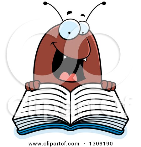 Clipart of a Cartoon Happy Flea Character Reading a Book - Royalty Free Vector Illustration by Cory Thoman