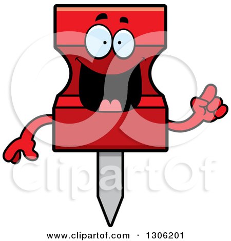 Clipart of a Cartoon Smart Red Push Pin Character with an Idea - Royalty Free Vector Illustration by Cory Thoman