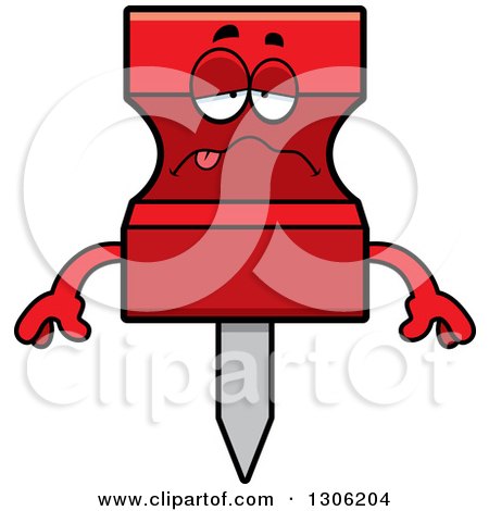 Clipart of a Cartoon Sick Red Push Pin Character - Royalty Free Vector Illustration by Cory Thoman