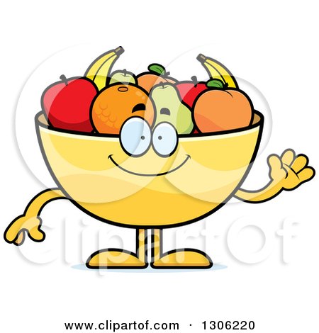 Clipart of a Cartoon Happy Friendly Fruit Bowl Character Waving - Royalty Free Vector Illustration by Cory Thoman
