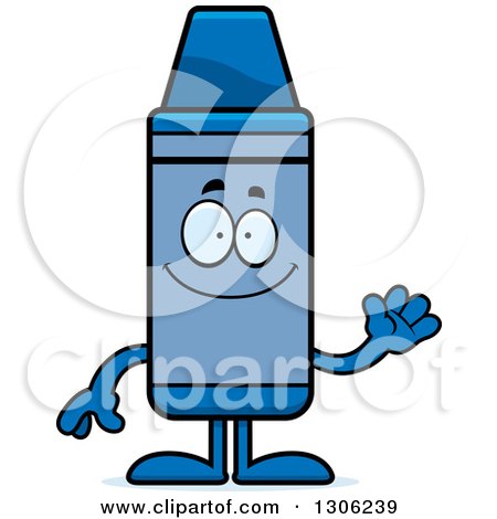 Clipart of a Cartoon Happy Friendly Blue Crayon Character Waving - Royalty Free Vector Illustration by Cory Thoman