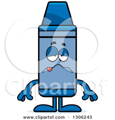 Clipart of a Cartoon Sick Blue Crayon Character - Royalty Free Vector Illustration by Cory Thoman