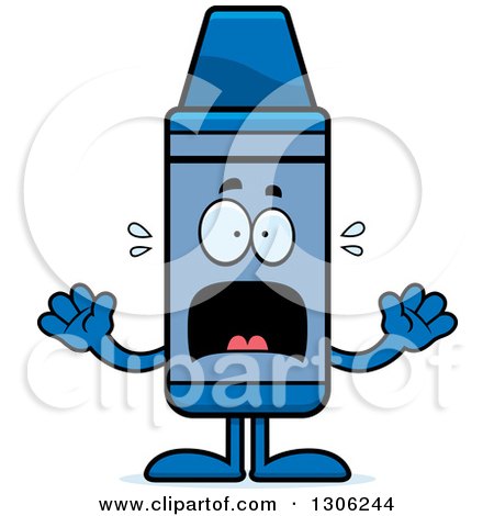 Clipart of a Cartoon Scared Blue Crayon Character Screaming - Royalty Free Vector Illustration by Cory Thoman