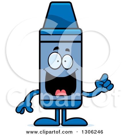 Clipart of a Cartoon Happy Smart Blue Crayon Character with an Idea - Royalty Free Vector Illustration by Cory Thoman