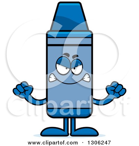 Clipart of a Cartoon Mad Blue Crayon Character Holding up Fists - Royalty Free Vector Illustration by Cory Thoman