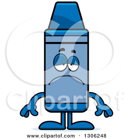 Clipart of a Cartoon Sad Depressed Blue Crayon Character Pouting - Royalty Free Vector Illustration by Cory Thoman