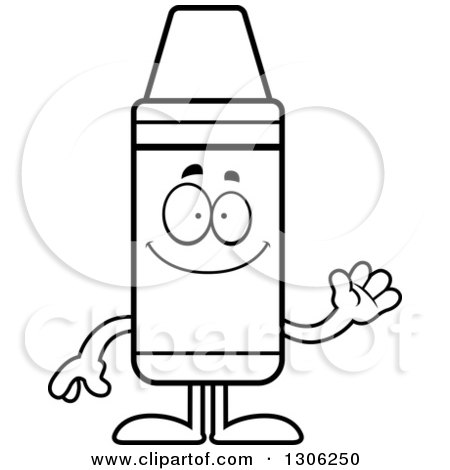 Lineart Clipart of a Cartoon Happy Friendly Crayon Character Waving - Royalty Free Outline Vector Illustration by Cory Thoman