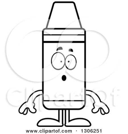 Lineart Clipart of a Cartoon Surprised Crayon Character Gasping - Royalty Free Outline Vector Illustration by Cory Thoman