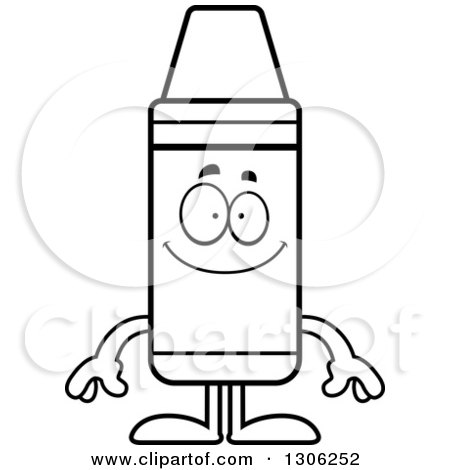 Lineart Clipart of a Cartoon Happy Crayon Character Smiling - Royalty Free Outline Vector Illustration by Cory Thoman