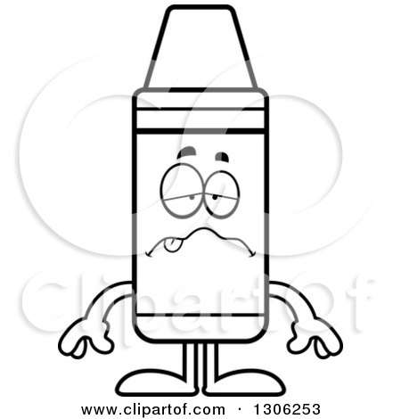 Lineart Clipart of a Cartoon Sick Crayon Character - Royalty Free Outline Vector Illustration by Cory Thoman