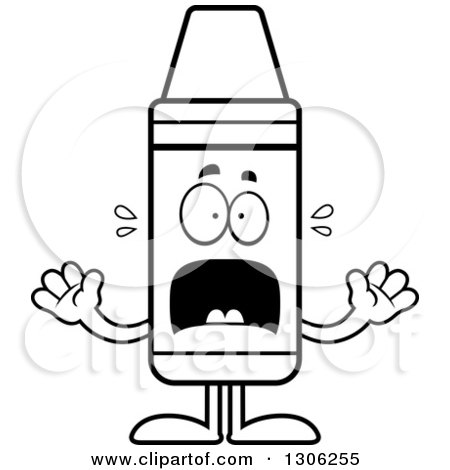Lineart Clipart of a Cartoon Scared Crayon Character Screaming - Royalty Free Outline Vector Illustration by Cory Thoman