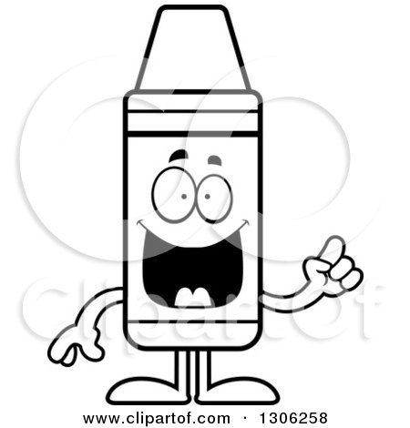 Lineart Clipart of a Cartoon Happy Smart Crayon Character with an Idea - Royalty Free Outline Vector Illustration by Cory Thoman