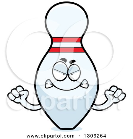 Clipart of a Cartoon Mad Bowling Pin Character Holding up Fists - Royalty Free Vector Illustration by Cory Thoman