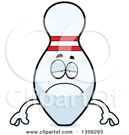 Clipart of a Cartoon Sad Depressed Bowling Pin Character Pouting - Royalty Free Vector Illustration by Cory Thoman