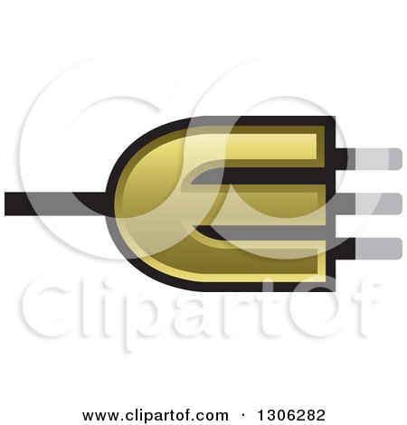 Clipart of a Gold Letter E Alphabet Design with an Electric Plug - Royalty Free Vector Illustration by Lal Perera
