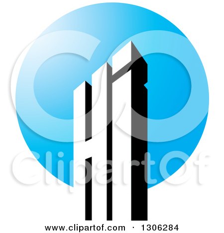 Clipart of a 3d Black and White Letter HI Alphabet Design with a Blue Circle - Royalty Free Vector Illustration by Lal Perera