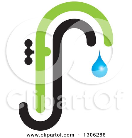 Clipart of a Water Tap and Green and Black Letter F Design - Royalty Free Vector Illustration by Lal Perera