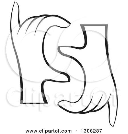 Clipart of a Pair of Black and White Hands Forming Letter S - Royalty Free Vector Illustration by Lal Perera