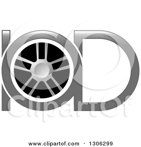 Clipart of a Grayscale Tire and Letter IOD Alphabet Design - Royalty Free Vector Illustration by Lal Perera