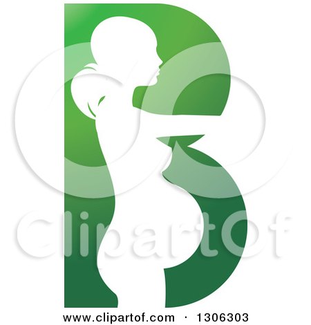 Clipart of a White Silhouetted Pregnant Woman in a Green Letter B - Royalty Free Vector Illustration by Lal Perera