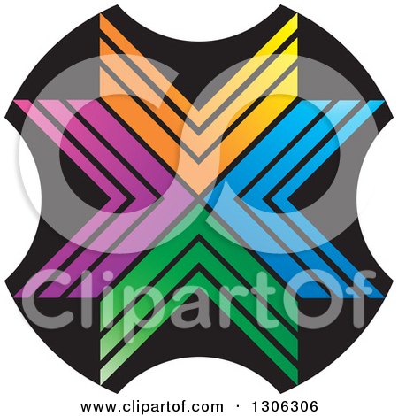 Clipart of a Colorful Abstract Design of an X on Black - Royalty Free Vector Illustration by Lal Perera