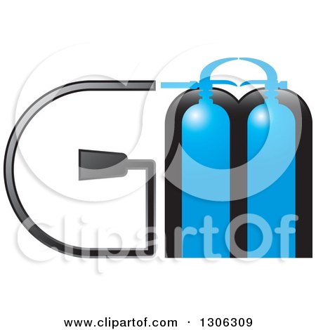 Clipart of Blue Fire Extinguishers and Alphabet Letters GM - Royalty Free Vector Illustration by Lal Perera