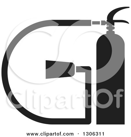 Clipart of a Black and White Fire Extinguisher and Alphabet Letter G - Royalty Free Vector Illustration by Lal Perera