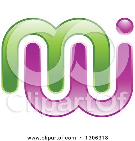 Clipart of an Abstract Green and Purple Alphabet Letter MW Logo - Royalty Free Vector Illustration by Lal Perera