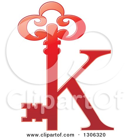 Clipart of a Gradient Red Abstract Skeleton Key Alphabet Letter K Logo - Royalty Free Vector Illustration by Lal Perera