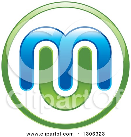 Clipart of an Abstract Round Green and Blue Alphabet Letter MU Logo - Royalty Free Vector Illustration by Lal Perera