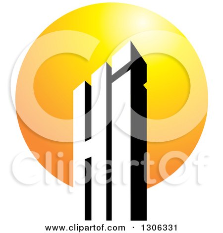Clipart of a 3d Black and White Letter HI Alphabet Design with an Orange Circle - Royalty Free Vector Illustration by Lal Perera
