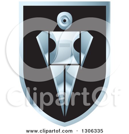 Clipart of a Shiny Robotic Iron Woman in a Shield - Royalty Free Vector Illustration by Lal Perera