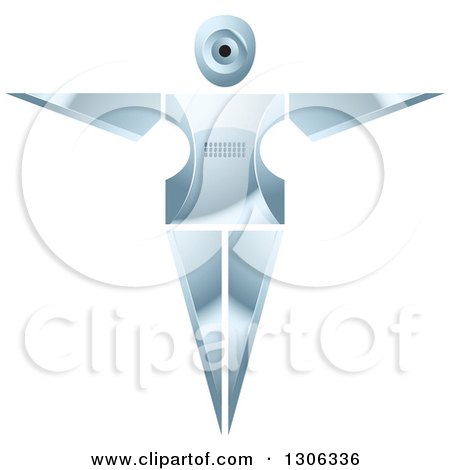 Clipart of a Shiny Robotic Iron Woman with Arms out to the Side - Royalty Free Vector Illustration by Lal Perera