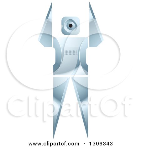 Clipart of a Shiny Robotic Iron Man Holding up His Arms - Royalty Free Vector Illustration by Lal Perera