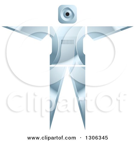 Clipart of a Shiny Robotic Iron Man with Arms out to the Side - Royalty Free Vector Illustration by Lal Perera